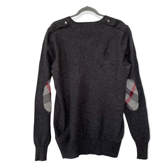 Burberry Other - Burberry Brit v-neck grey sweater pullover Nova check elbow patches 100% wool M